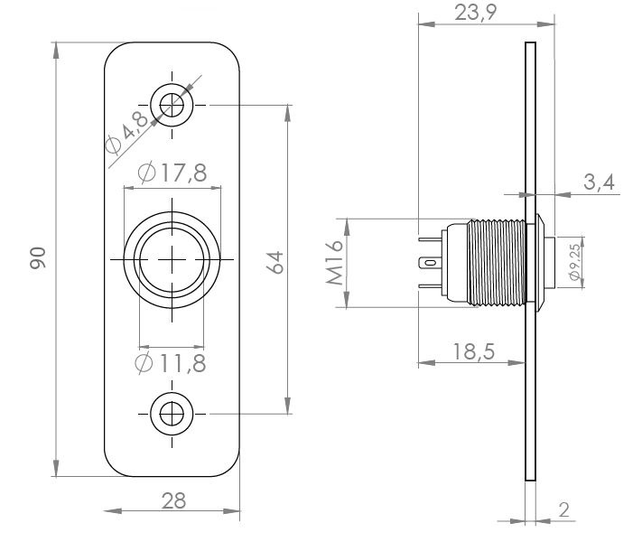 PBK-A-16-NO(LED)-rdgn Nyomgomb mretei